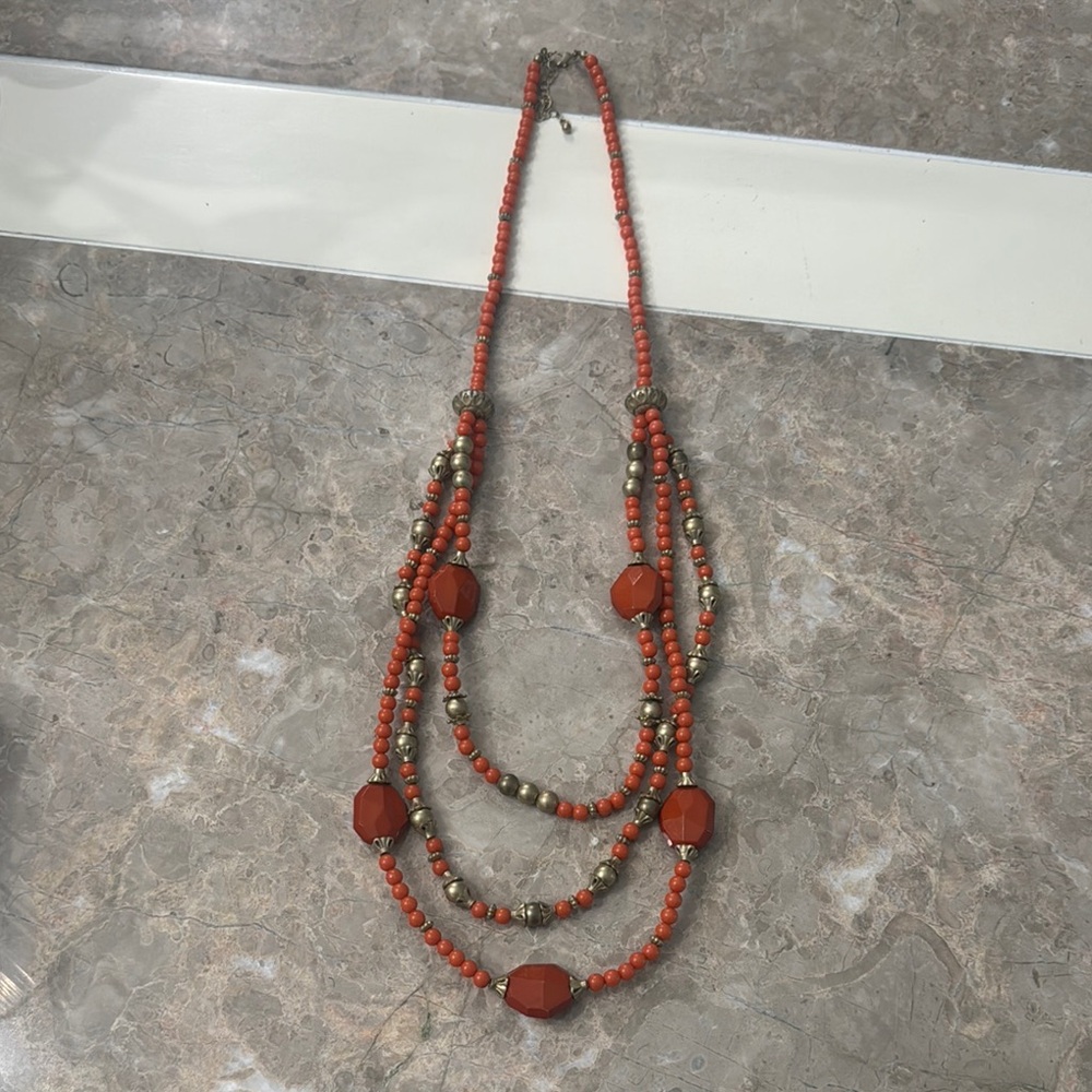 Elegant Coral and Gold Beaded Necklace